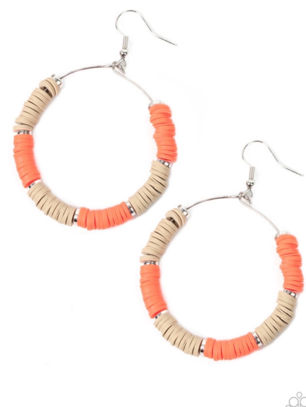 E-100 Beaded Hoop Earrings in Coral and Tan
